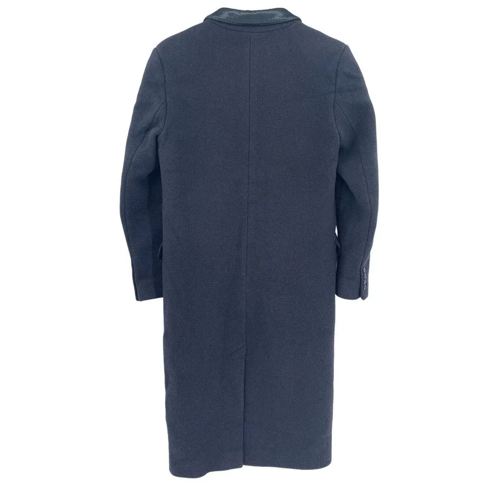 Officine Generale Coat Eden Satin Trimmed Wool Blend 38 US 6 Dark Navy Blue